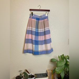 Sallie Ross Vintage MIDI Skirt A-line Plaid Pockets Adjustable Button Waistband
